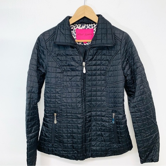 Betsy Johnson Quilted Full Zip Lightweight Jacket Woman Small  Black Pockets - Picture 1 of 15